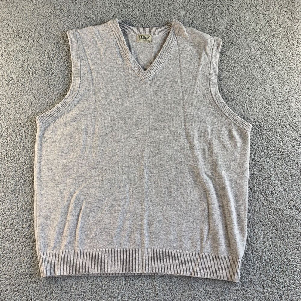L.L. Bean 100% Wool Sweater Vest Mens XL? 48" V Neck Sleeveless Outdoor Gray NEW